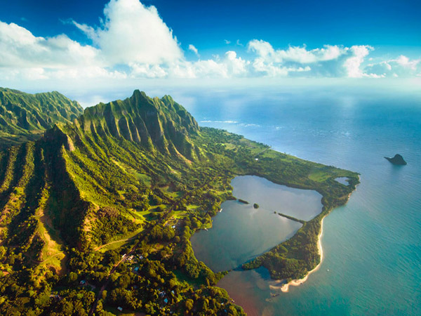 Helicopter view above oahu